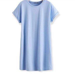 SHEIN Blue Mini Dress Shirt Short Sleeve Tee Top